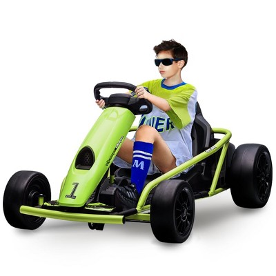 Kids Ride On Go Kart, 24V 300W*2 Motors, 9Ah Battery, Electric Vehicle Car Drifting with Music, Horn, Outdoor Ride On Toy for Teens, Green