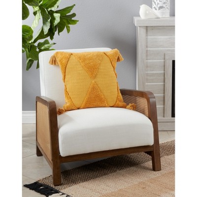 Mustard Cotton Tufted Diamond Tassel Pillow Cover