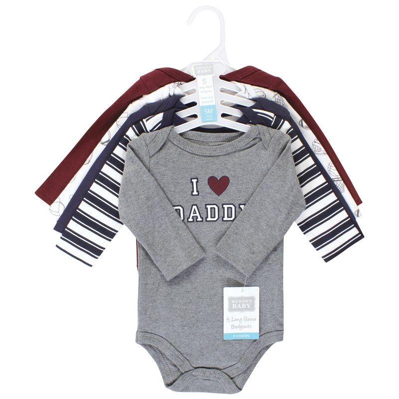 Hudson Baby Infant Boy Cotton Long-Sleeve Bodysuits, Boy Daddy 5-Pack, 2 of 8