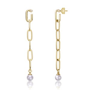 Guili Sterling Silver Earrings with 14K Gold Plating, Freshwater Pearl, and Cubic Zirconia Butterfly Drop for a Sparkling Elegant Appeal - 1 of 2