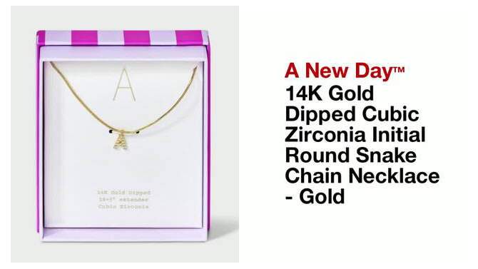 14K Gold Dipped Cubic Zirconia Initial Round Snake Chain Necklace - A New Day™ Gold, 2 of 6, play video