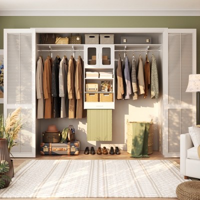 Aheaplus 4FT - 8FT Closet Organizer with Hanging Rods, DIY Closet System with 2 Doors for Laundry Room