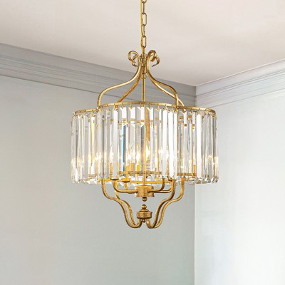 ALOADECOR 4 Lights W18in Glam Crystal Chandelier in Matte Gold Luxury Unique Drum Shape Pendant Light for Dining Room