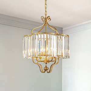 ALOADECOR 4 Lights W18in Glam Crystal Chandelier in Matte Gold Luxury Unique Drum Shape Pendant Light for Dining Room - 1 of 4