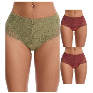 INSPIRE CHIC 3 Packs Women's Mid Rise Breathable Soft Lace Overlay Underwear Seamless Hipster Briefs - 1 of 4