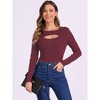 INSPIRE CHIC Women's Bodysuit Ribbed Knit Cutout Front Long Sleeve Crew Neck Bodycon Leotard Tops - 4 of 4