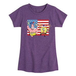 Girls' - SpongeBob SquarePants - Patrick Sparkers Flag Fitted Short Sleeve Graphic T-Shirt - 1 of 4