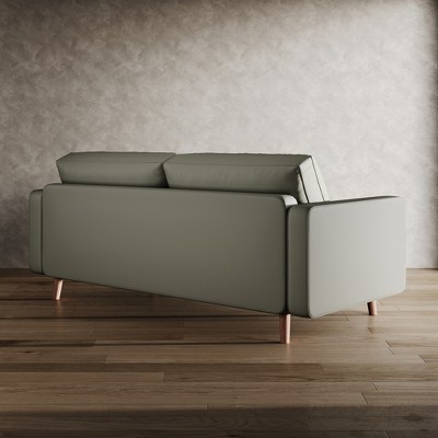 70" Gray Faux Leather Tufted Sofa with Track Arms