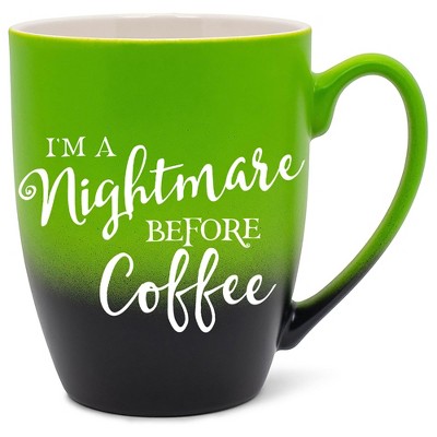 Elanze Designs Nightmare Before Coffee Two Toned Ombre Matte Green and Black 12 ounce Ceramic Stoneware Coffee Cup Mug