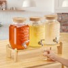 VEVOR Beverage Dispenser, 3 Pack 1 Gallon Drink Dispensers for Parties, Glass Juice Dispenser with Wood Stand, Stainless Steel Spigot,Infuser, Clear - 2 of 4