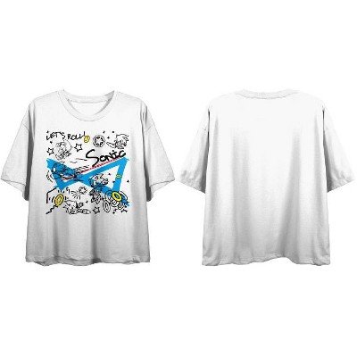 Sonic The Hedgehog Classic Let's Roll Women's White Graphic Crop Tee ...