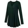Women's Plus Size Long Sleeve V Neck Tunic Tops Pleated Solid Tee Shirt Causal Loose Blouse, Dark Green, 2XL - 2 of 4