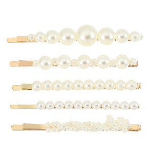 Unique Bargains Girl's Pearl Simple Cute Style Metal Hair Clip White 1 Set of 5 Pcs - 1 of 4