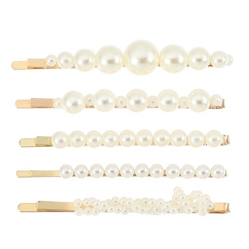 Unique Bargains Girl's Pearl Simple Cute Style Metal Hair Clip White 1 Set  Of 5 Pcs : Target