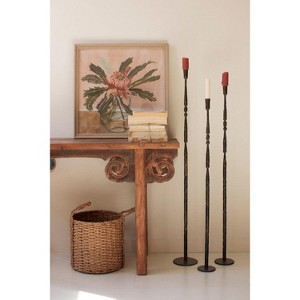 Forged-Iron Candle Holders – Set of Three Tall Taper Holders Antique Brass by Kalalou - 1 of 4
