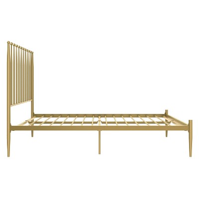 Giulia Gold Queen Metal Platform Bed with Vertical Slat Headboard