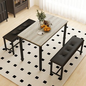 Aukfa Dining Table Set for 4, Wood Kitchen Table & Chair with 2 Upholstered Benches for Breakfast Nook and Small Space, Grey - 1 of 4
