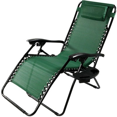 Sunnydaze Oversized Folding Fade-Resistant Outdoor XL Zero Gravity Lounge Chairs with Pillow and Cup Holder - Forest Green