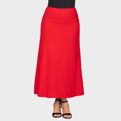 24seven Comfort Aapparel Womens Solid Color Elastic Waist Maxi Skirt