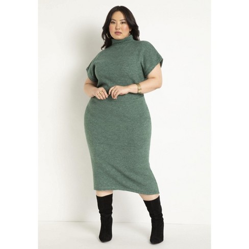 ELOQUII Women's Plus Size Short Sleeve Sweater Dress, 26/28 - Antique Teal