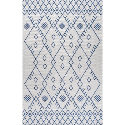 Ivory/Navy Boho Moroccan 4'x6' Synthetic Area Rug