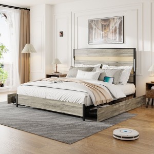 NicBex Queen/King Size Bed Frame with Charging Station,LED Lights and 4 Drawers for Adults/Boys/Girls,Gray - 1 of 4