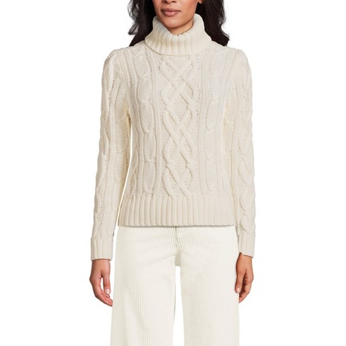 Lands End Women s Drifter Cable Turtleneck Sweater X small Fresh Ivory Target