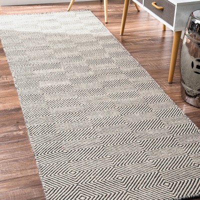 Ivory Geometric Flat Woven Wool Runner Rug