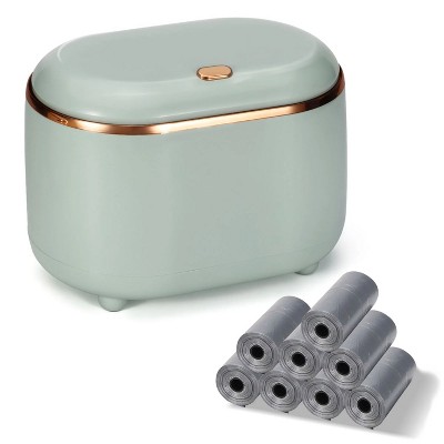 LunaLulinlk Green Mini Tabletop Trash Can with 240 Trash Bags, Pop-Up Small Tabletop Trash Can with Lid, Small Countertop Trash Can