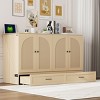 Foldable Queen Size Murphy Bed with Rattan Doors,Cabinet Bed with USB Port and Drawers for Small Spaces-The Pop Home - 2 of 4