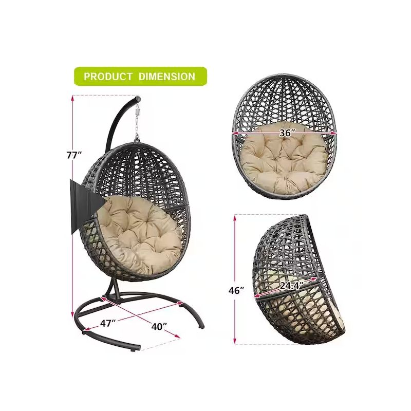 Dolly Hanging Swing Egg Chair, Outdoor Wicker Tear Drop Shape Hammock Stands with Cushion, Outdoor Furniture - Maison Boucle, 3 of 7
