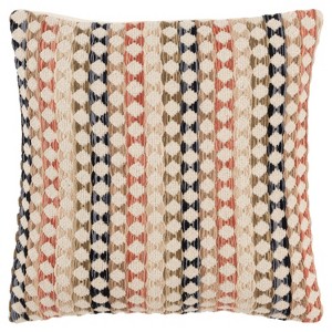20"x20" Oversize Striped Square Throw Pillow Cover Black/Beige - Rizzy Home: Woven, Pet Friendly, Hidden Zipper - 1 of 4