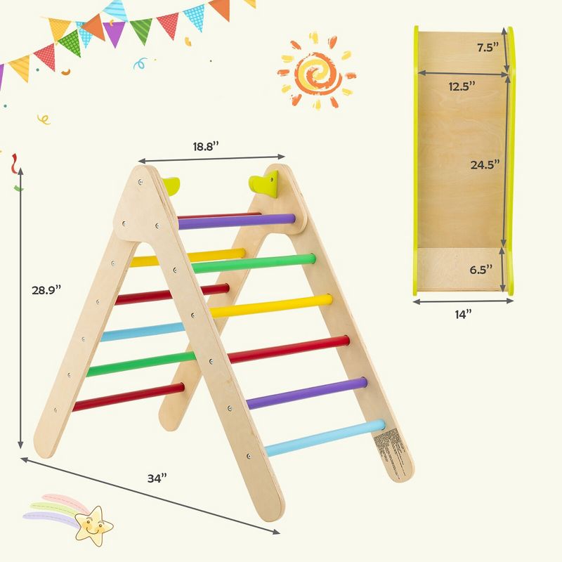 Costway 2-in-1 Wooden Climbing Triangle Set Triangle Climber w/ Ramp, 3 of 13