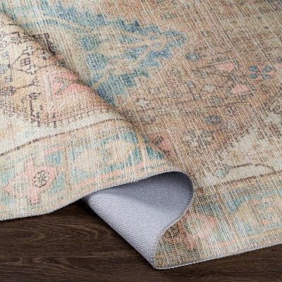 Alanya Blue and Beige Washable Chenille Runner Rug