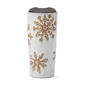 tagltd Winter Snowflake Travel Mug Stoneware Silicone Gasket Stoneware Lid 16 oz - 1 of 3