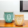 HomeRoots Set of Two Green And Yellow Ceramic 8 Ounce Geo Floral Pot Planters - 2 of 4
