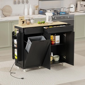 Mobile Rolling Kitchen Island – Multi-Functional Cart with Trash Storage, Spice Rack, Towel Bar & Knife Holder - 1 of 4