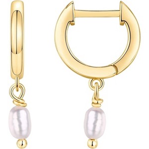 14K Gold Plated Huggie Earrings with Religious Charms - S925 Sterling Silver Post, Lightweight Drop/Dangle Earrings (Cross/Evil Eye/Clover/Celtic) - 1 of 4