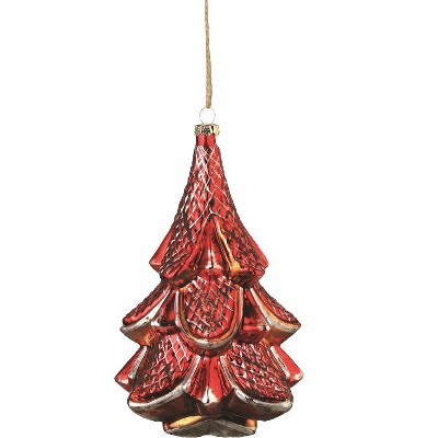 Napa Home and Garden 6" Weathered Glass Vintage Christmas Tree Christmas Ornament - Red/Silver