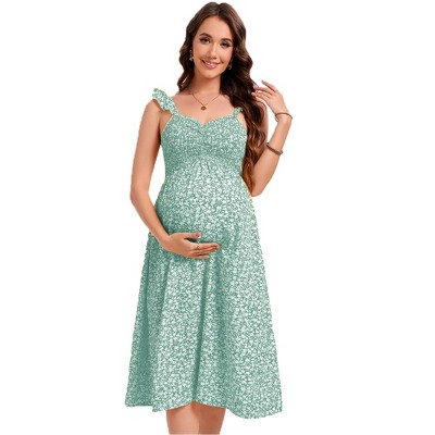 Maternity Dress Women Floral Midi Boho Flowy Dresses A Line Casual Sundress