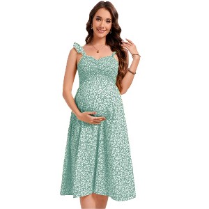 Maternity Dress Women Floral Midi Boho Flowy Dresses A Line Casual Sundress - 1 of 3