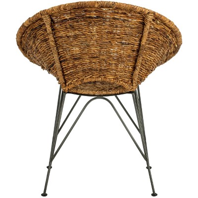 Natural Rattan and Dark Steel Geometric Papasan Accent Chair