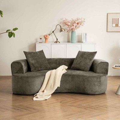 Moon Shaped Sofa, Deep Seat Sofa for Living Room or Apartment, Chenille Fabric Floor Sofa with Foam Filling and Spring Support-Coolbibila