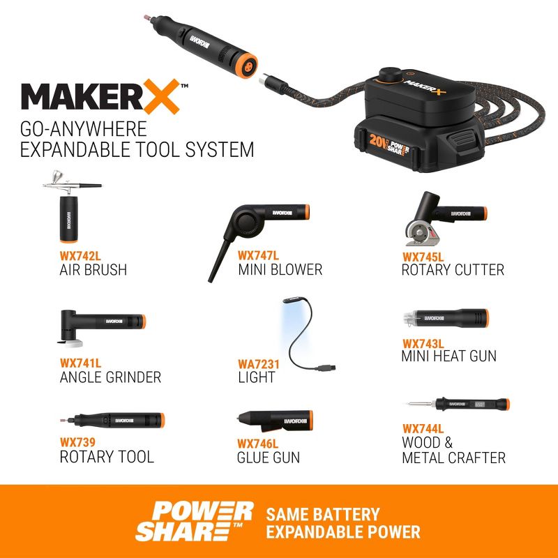 Worx WX747L.9 20V MAKERX Portable Mini Blower Power Share (Tool Only), 3 of 10