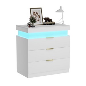 Gulches Modern White Nightstand with Sliding Top & 3 Drawers - Gold Handles, End Side Table for Bedroom/Living Room/Study, Easy Assembly - 1 of 4