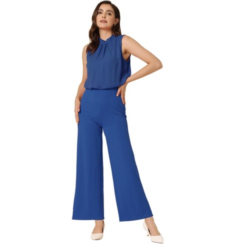 Allegra K Women's Sleeveless Back Tie High Waist Wide Flare Leg Jumpsuits - image 1 of 4