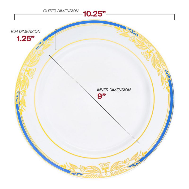 Smarty Had A Party 10.25" White with Blue and Gold Harmony Rim Plastic Dinner Plates (120 Plates), 2 of 7