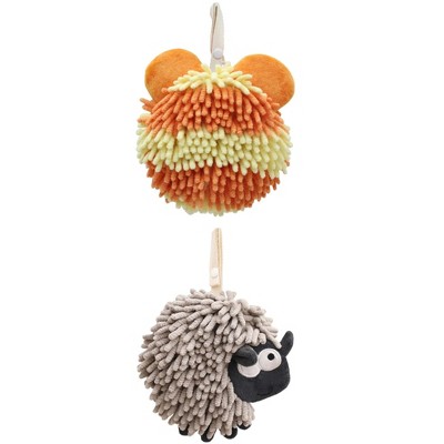 REGALWOVEN 2 Packs Chenille Fuzzy Ball Bathroom Sheep Shape Absorbent Fast Drying Hand Towels 7" x 7"