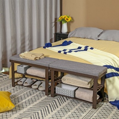 28" Black and Gray Bamboo Shoe Bench with Storage