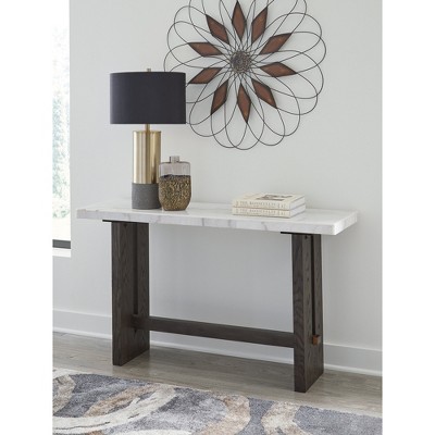 Dark Brown and White Marble Top Sofa Table